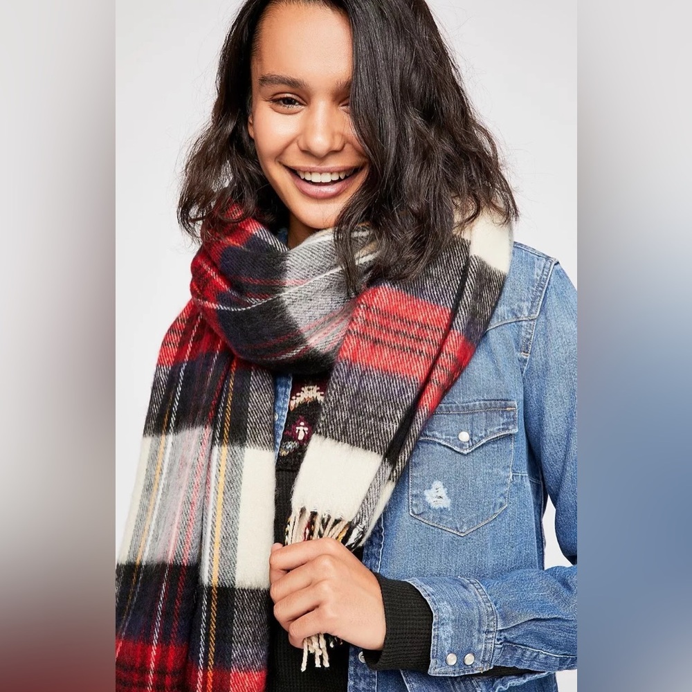 Free People Bailey Brushed Plaid Scarf Ivory Combo